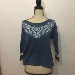 Blue long sleeve crochet shirt